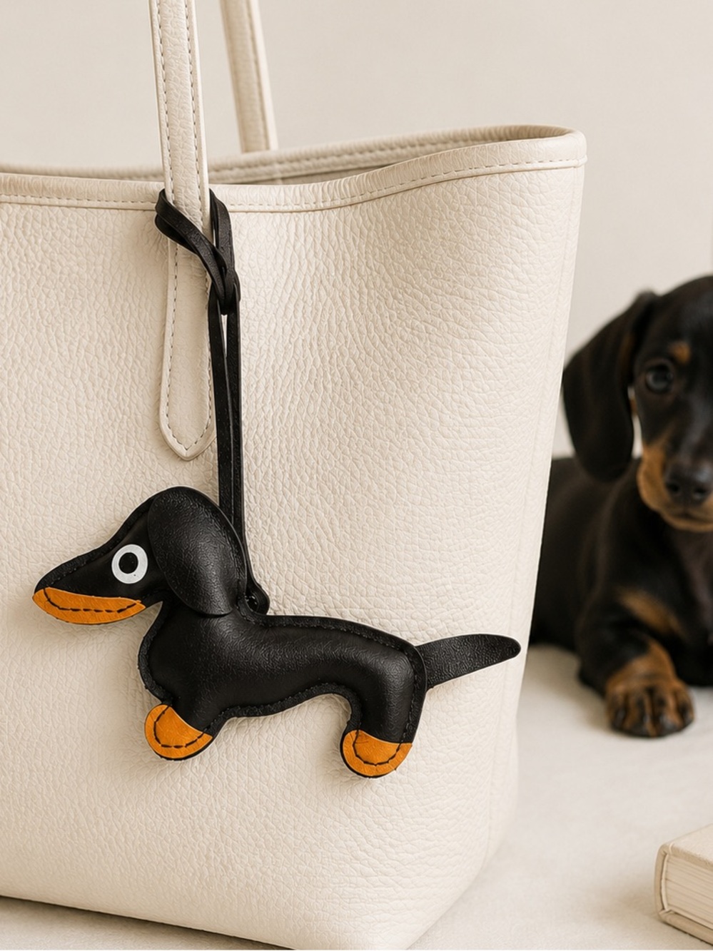 Dark Brown Dachshund Dog Bag Charm Purse Accessory
